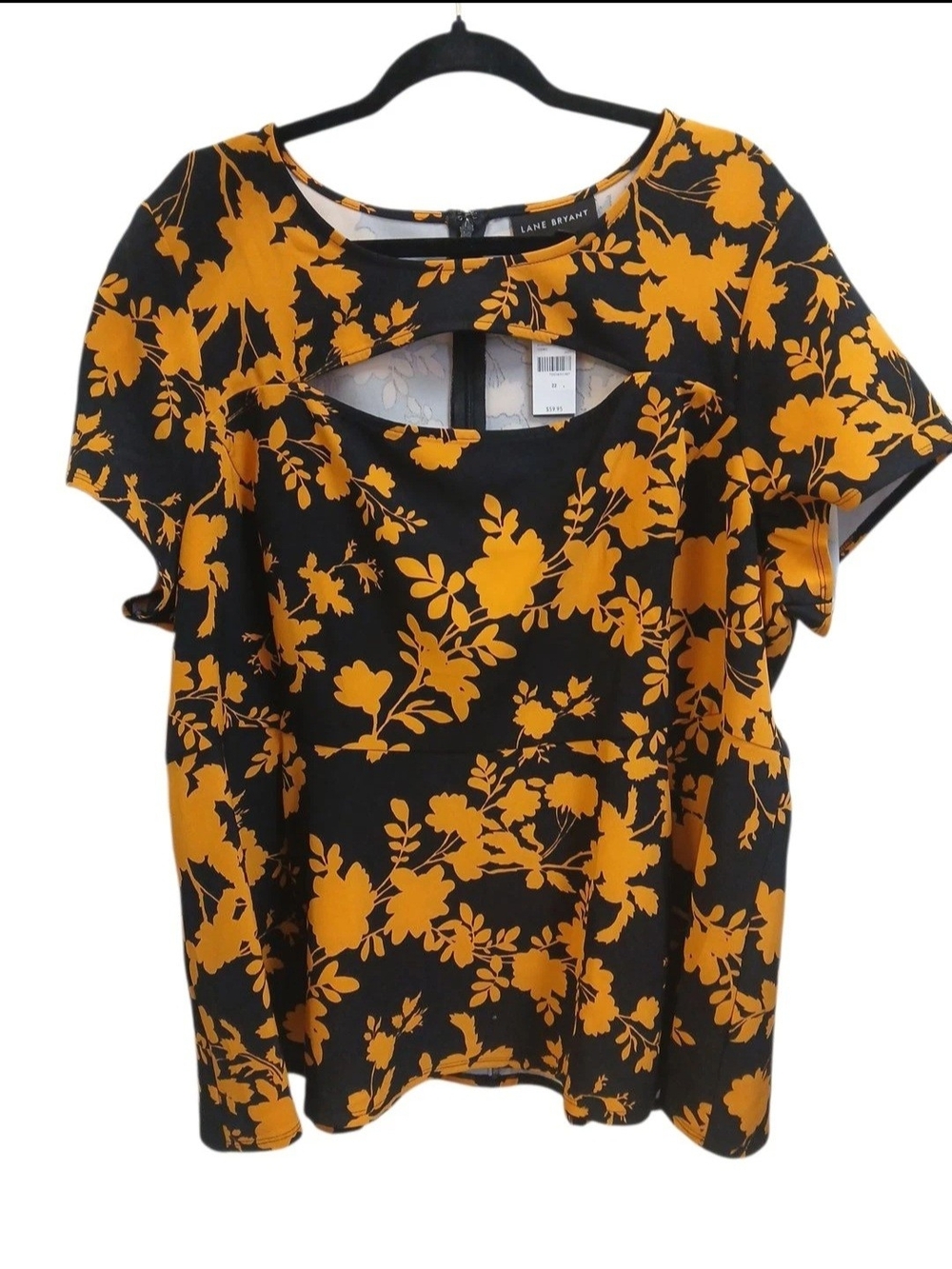 Lane Bryant Black and Mustard Floral Cutout Blouse #149